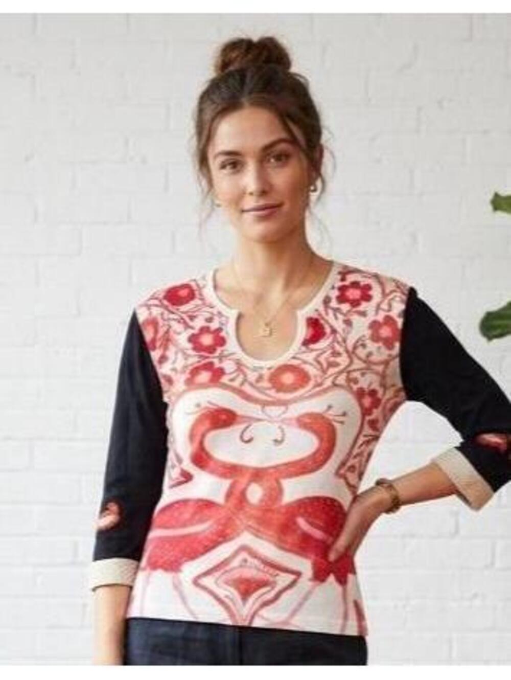 Vintage Custo Barcelona Flamingo Top, Graphic Floral Sleeves , Embroidered